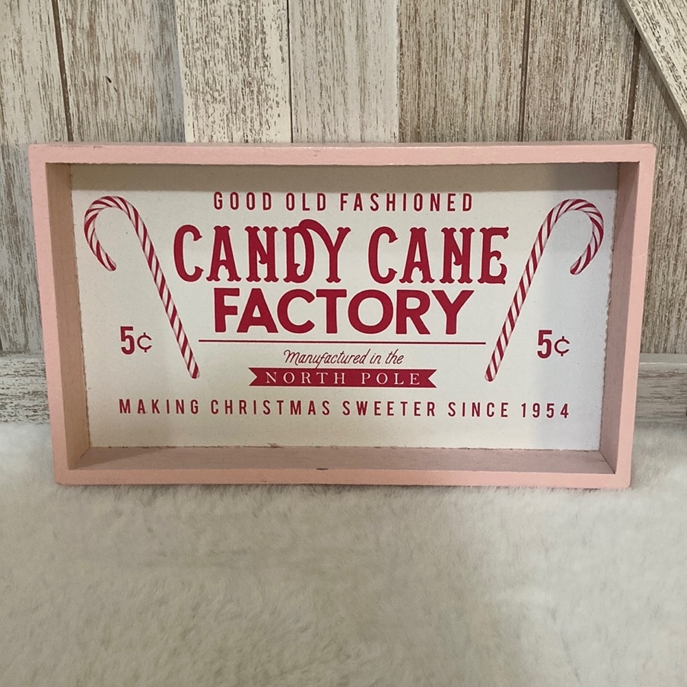 Target BP 2019 Christmas Tabletop Candy Cane Factory Sign with Pink Frame